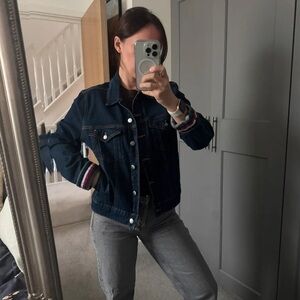 Tommy Hilfiger Navy Denim Jacket with Striped Cuffs